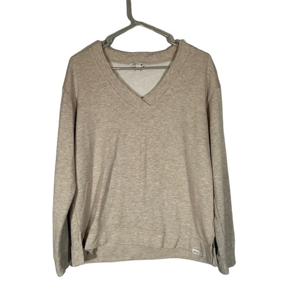 Orvis Cream Long Sleeve V-Neck Modal Blend Pullover Knit Shirt Women Sz S